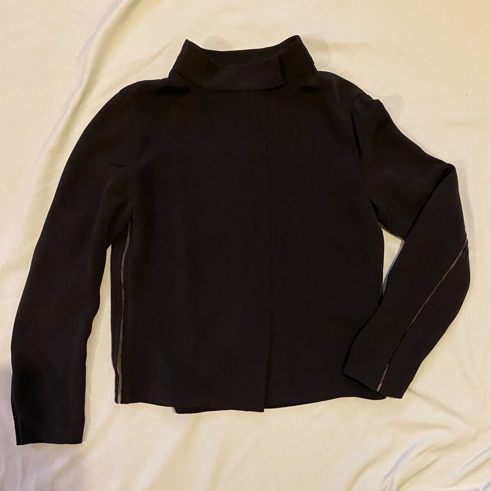 VTG Mila Schon 40 8 Jacket Blazer Black Mesh Trim Mandarin Band Collar Full Zip